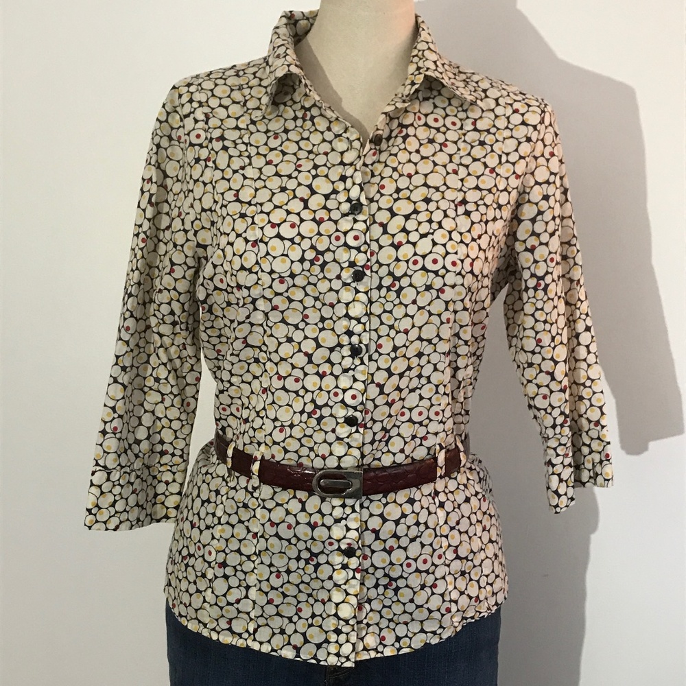 One Shirt - White Blouse Belted with Circle Pattern